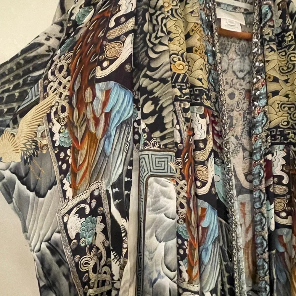 Camilla Franks, Long Casual Jacket, Girl on a Wing, 100% Silk, OS - Picture 8 of 9